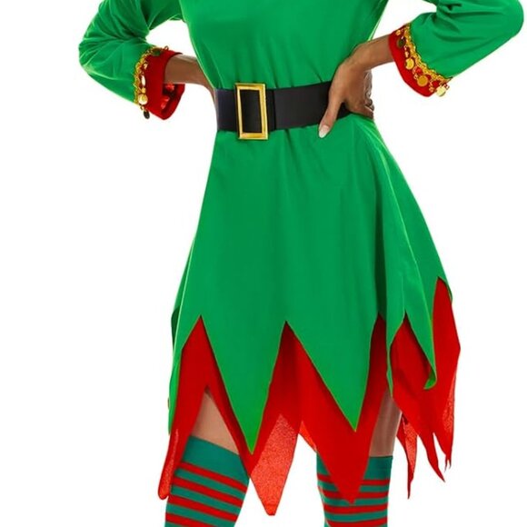 Higen Elf Costume for Women Deluxe Full 5 Pcs Set Christmas Elven Green Suit Adu - Picture 3 of 7